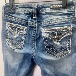 Vigoss Slim Bootcut Heritage Fit Jeans Womens 2 Embroidered Pocket Stretch 1914